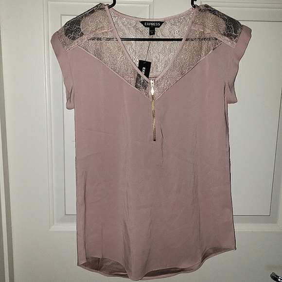 Express Tops - Express Blouse With Lace, Blush Color XSmall